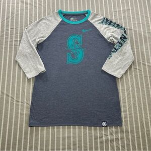 Nike Mariners Raglan Long Sleeve Tee in Navy, Gray & Teal